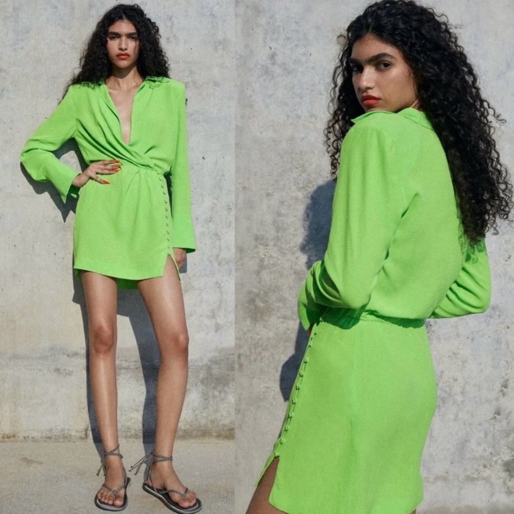 Zara shirt dress with shoulder pads NWT size Large